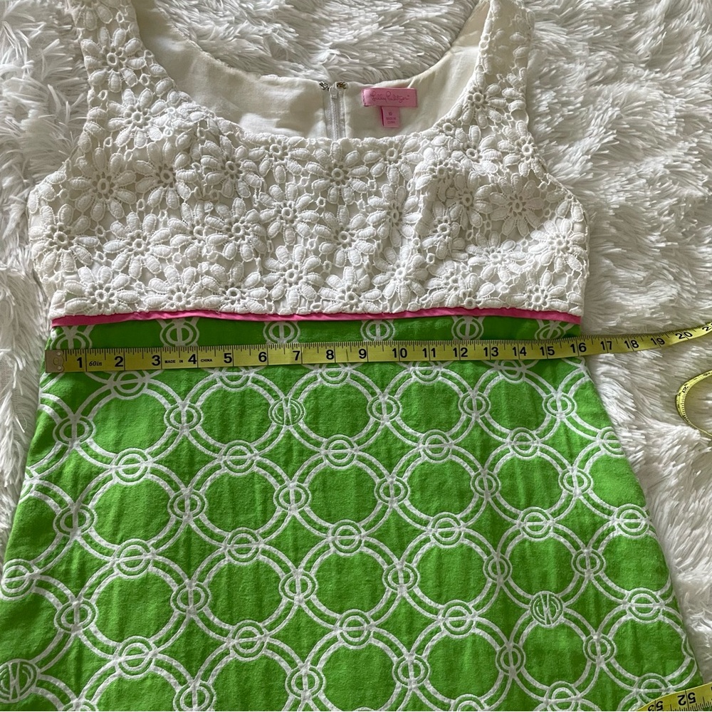 Vintage Lilly Pulitzer Sheath Dress Crochet Top Green Geometric Sundress Preppy - Picture 11 of 13